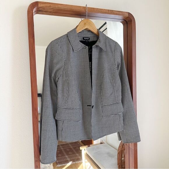 NEW WORTH NEW YORK Mini Houndstooth Jacket Stretch Wool Black White Women's 2 - Picture 1 of 6